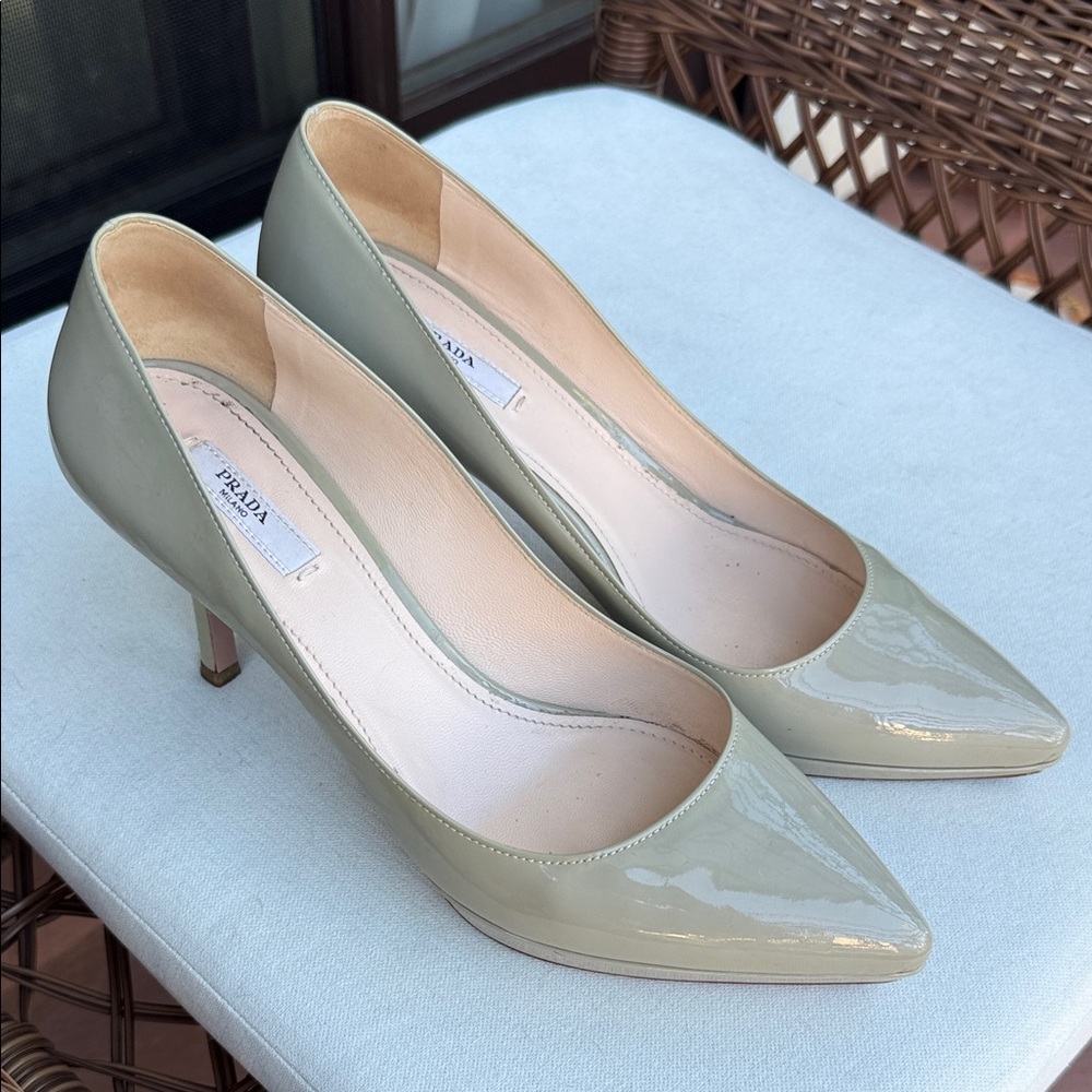 Prada Women's Beige Patent Leather Heels